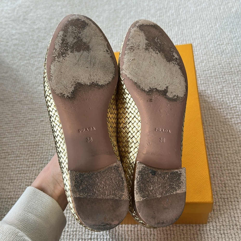PRADA Gold Woven Loafers with Tassels SIZE 38 - Picture 7 of 7